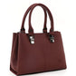 Brown Faux Leather Zippered Handbag with 3 Compartments Adjustable Strap Hand Arm and Shoulder Bag