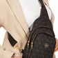Women Black Leather Monogram Crossbody Belt Chest Shoulder Bag