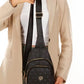 Women Black Leather Monogram Crossbody Belt Chest Shoulder Bag