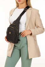 Women Black Leather Monogram Crossbody Belt Chest Shoulder Bag