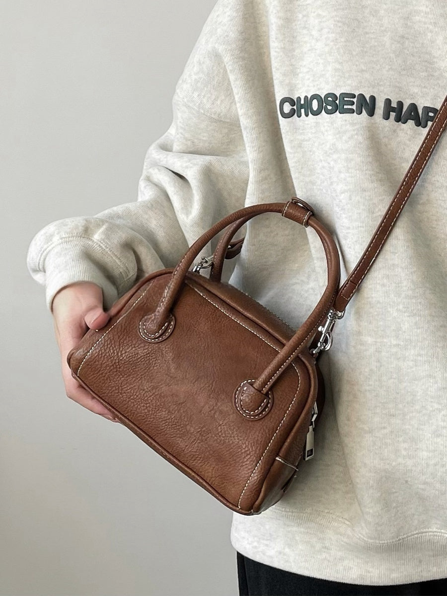Brown PU Casual Ins Handbag with Korean Style Niche and Versatile Design - Teleplus korean style niche maillard bowling