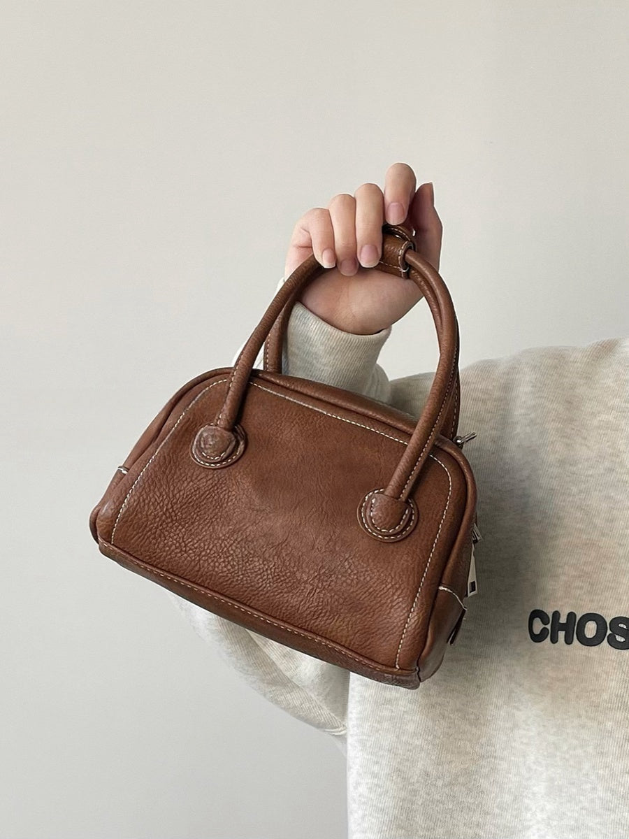 Brown PU Casual Ins Handbag with Korean Style Niche and Versatile Design - Teleplus korean style niche maillard bowling