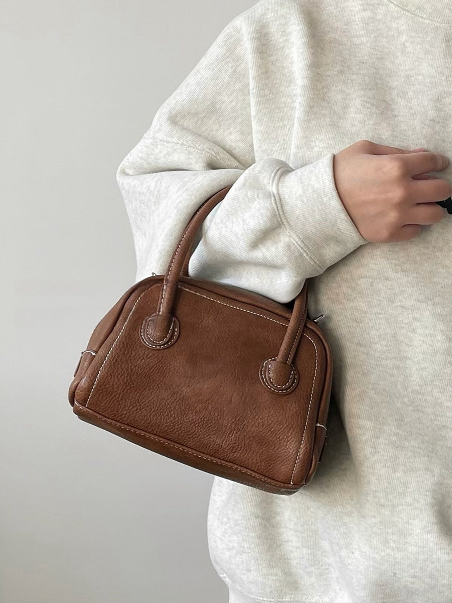 Brown PU Casual Ins Handbag with Korean Style Niche and Versatile Design - Teleplus korean style niche maillard bowling