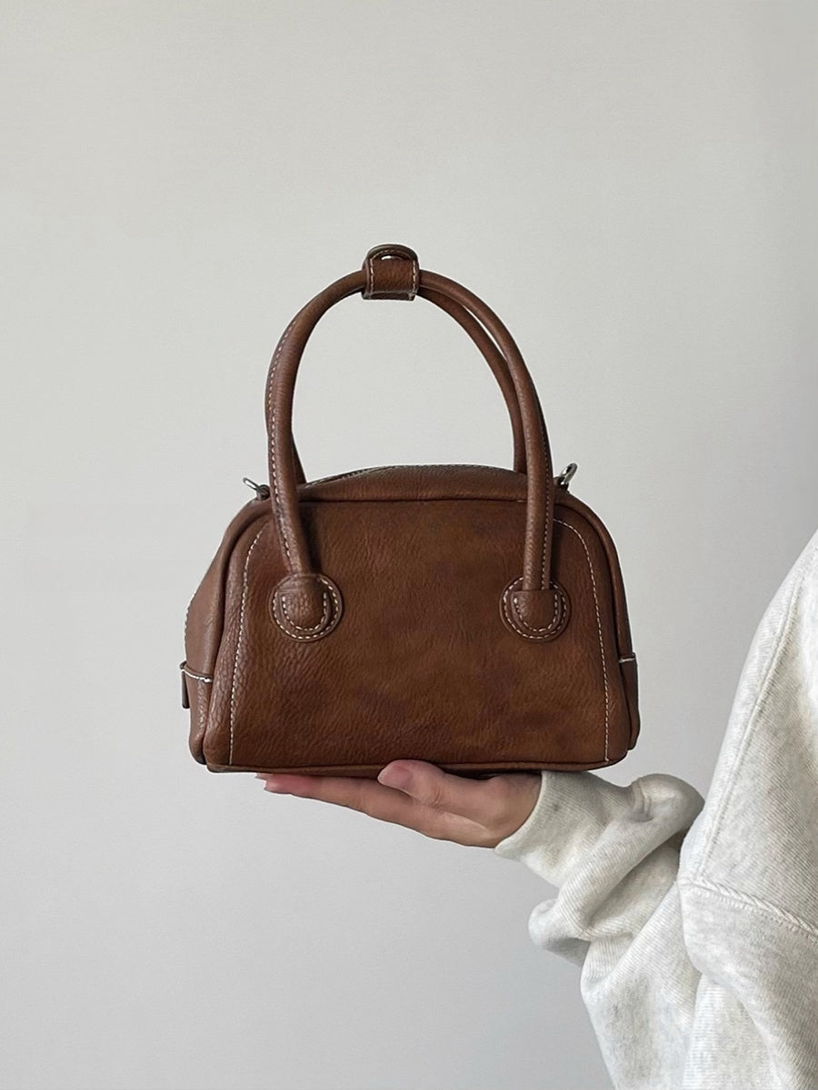 Brown PU Casual Ins Handbag with Korean Style Niche and Versatile Design - Teleplus korean style niche maillard bowling