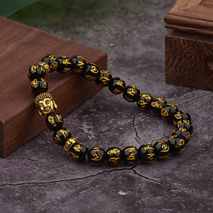 Buddha Head Sanskrit Nationality Religion Stone Bead Elastic String Bracelet - Buddha Head Stone Bead Elastic Bracelet