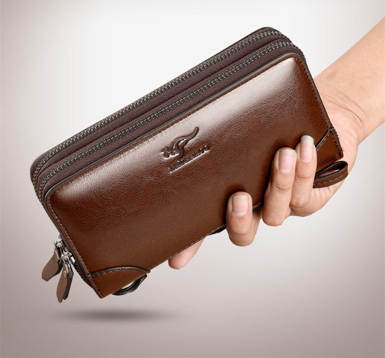 Business Commuting PU Leather Double Zipper Handbag for Travel and Work - Men Style Meets Structure double zipper
