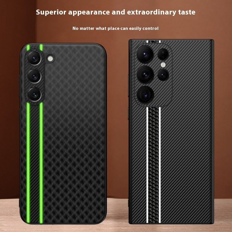Black Carbon Fiber Plain Leather Phone Case for Samsung and Non-Samsung Phones - Business business plain leather phone
