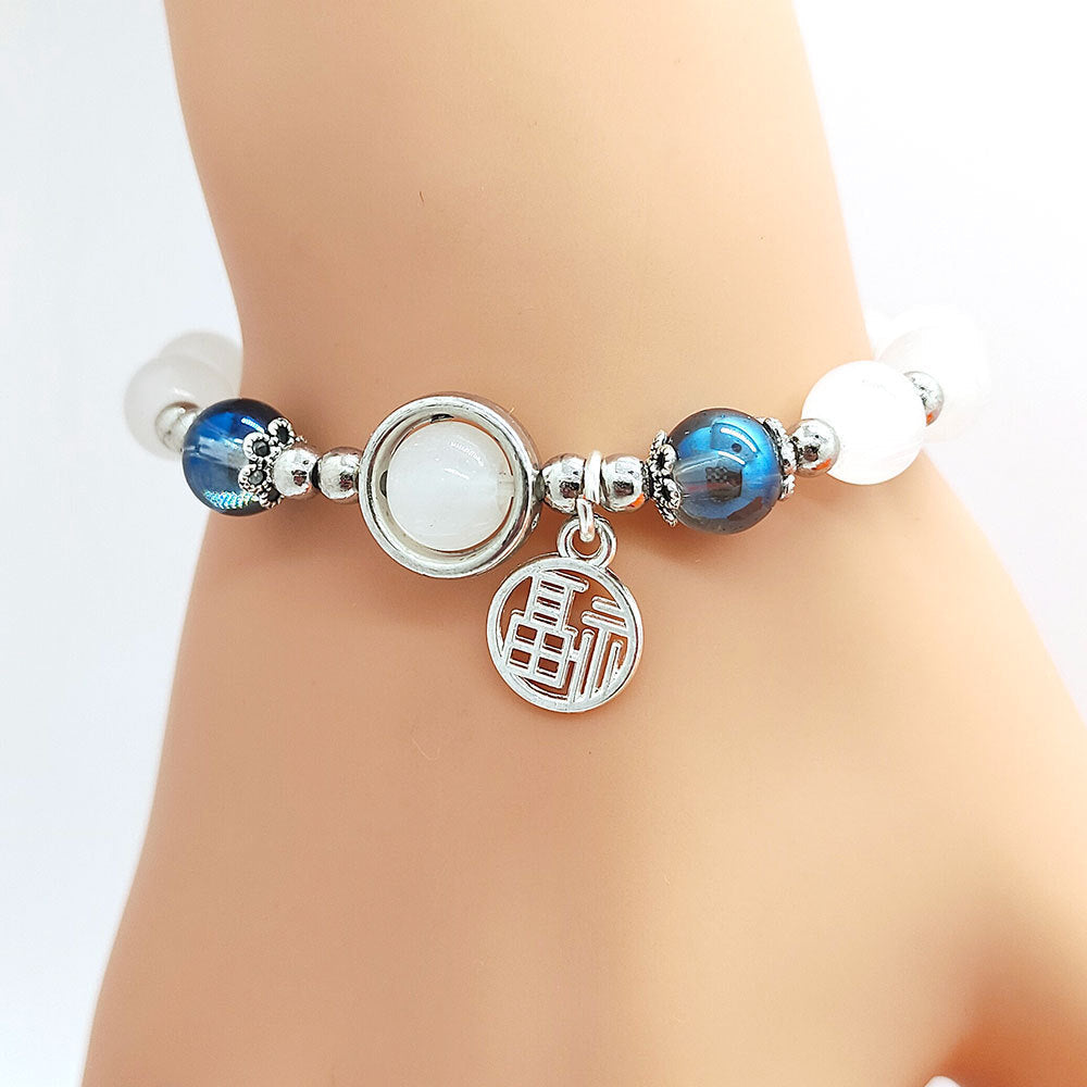 Butterfly Ball Bracelet Female Ins Special-interest Design Aquamarine Gray Moonlight - Butterfly Ball Bracelet