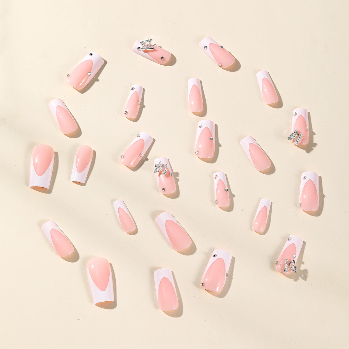 Butterfly Diamond White French Wear Nail Sticker Set for Finished Nails - wear nail finished butterfly diamond white