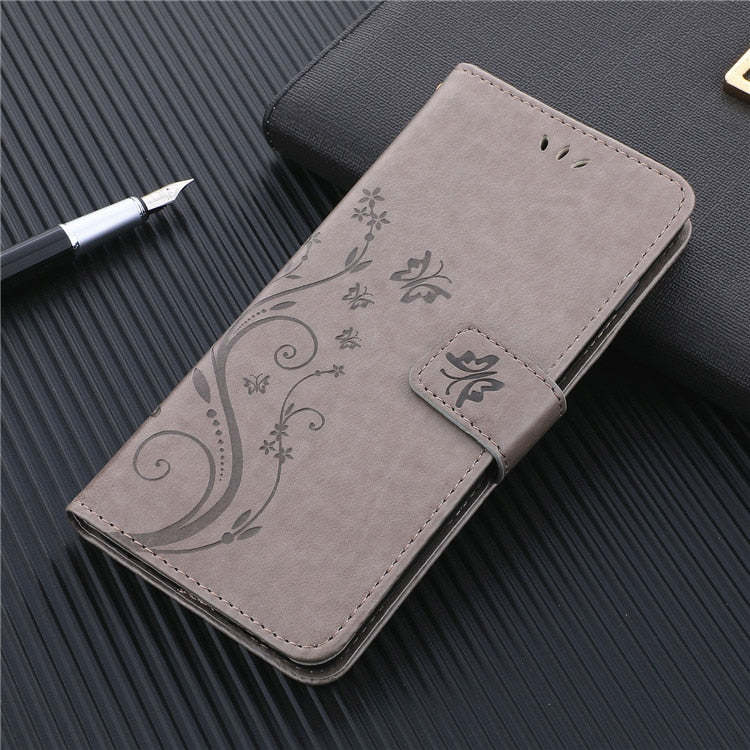 Butterfly Embossed Protective Leather Case Flip Cover Phone Case - Butterfly Embossed Phone Case with Shockproof Design