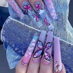 Butterfly Long Heart Gradient Nail Art Set for Elegant Lattice Style - Teleplus butterfly long heart gradient nail art