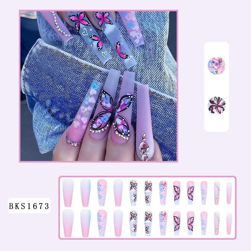 Butterfly Long Heart Gradient Nail Art Set for Elegant Lattice Style - Teleplus butterfly long heart gradient nail art