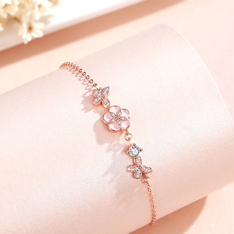 Butterfly Sterling Silver Bracelet Women’s Light Luxury Zircon Peach Blossom Bracelet - Peach Blossom Sterling Silver