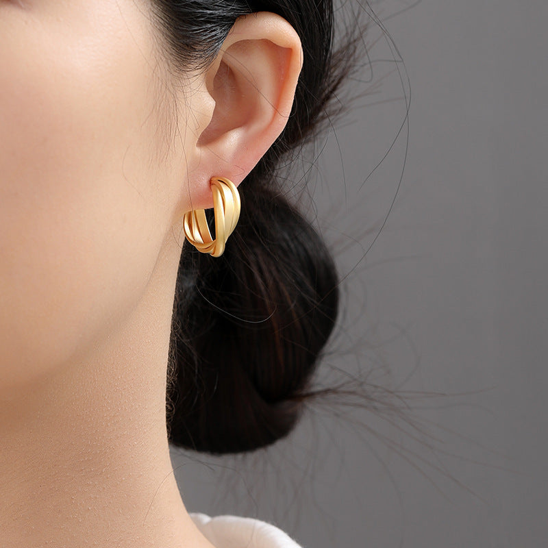 C- Shaped Cross Matte Geometric Ear Studs - C-Shaped Gold [925 Silver] Ear Studs for Geometry Nerds