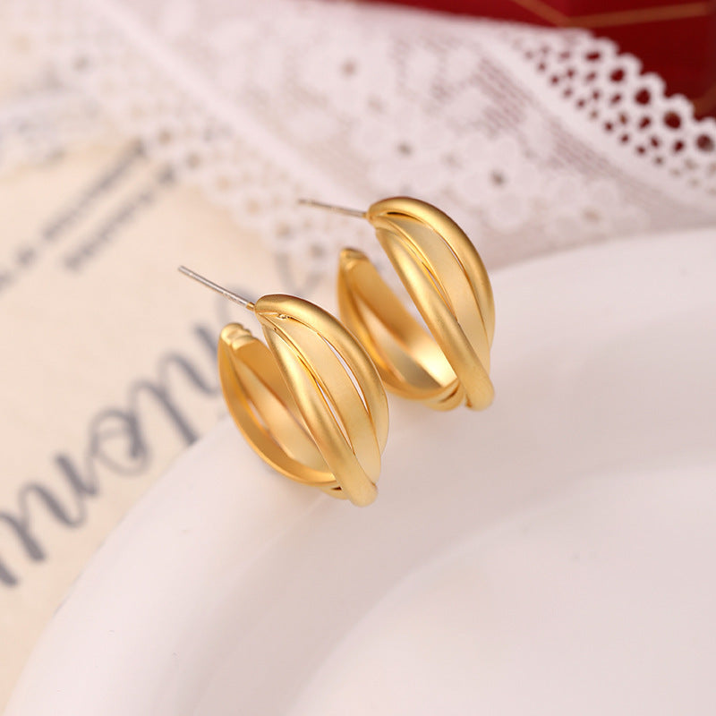 C- Shaped Cross Matte Geometric Ear Studs - C-Shaped Gold [925 Silver] Ear Studs for Geometry Nerds