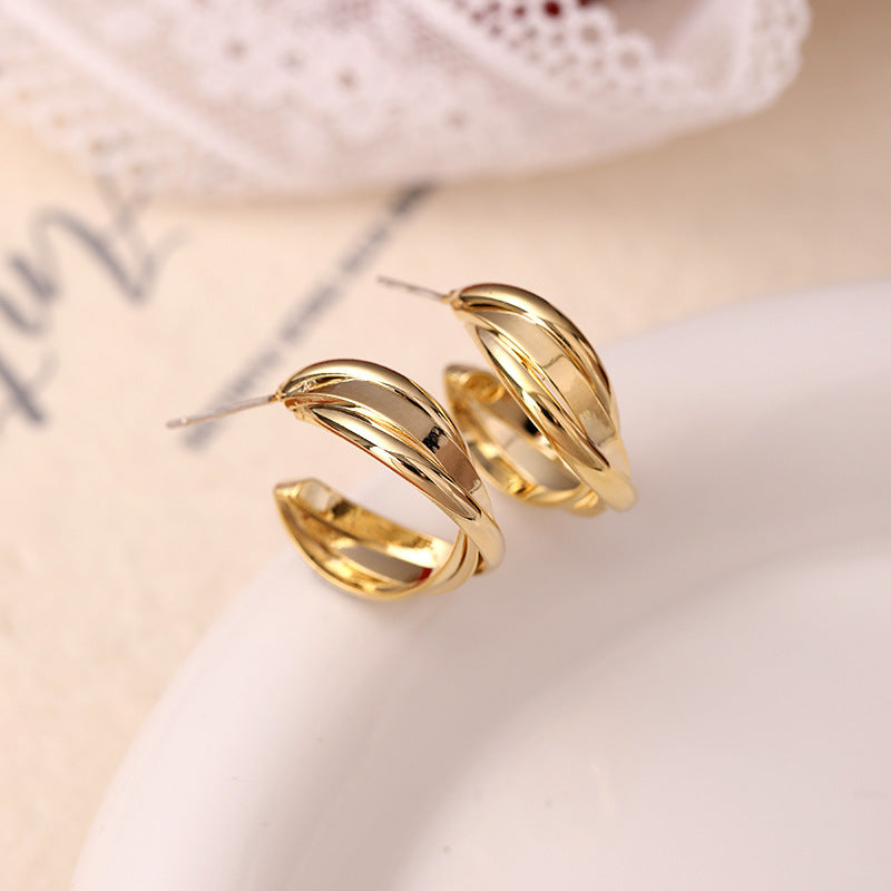 C- Shaped Cross Matte Geometric Ear Studs - C-Shaped Gold [925 Silver] Ear Studs for Geometry Nerds