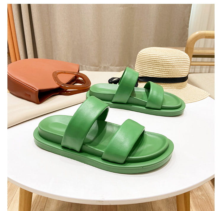 Black Sheepskin Flat Heel Slippers with Rubber Foam Sole