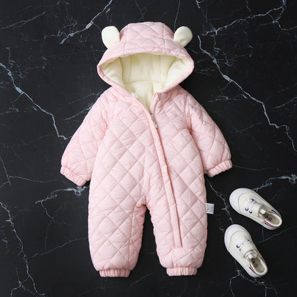 Ear Hooded Fleece-lined Thickening Outdoor Clothes Children’s Jumpsuit