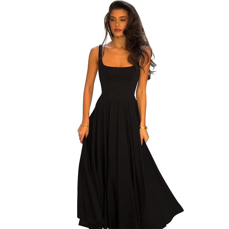 Sleeveless High Waist Midi Dress Milky White Black Blue Polyester S M L