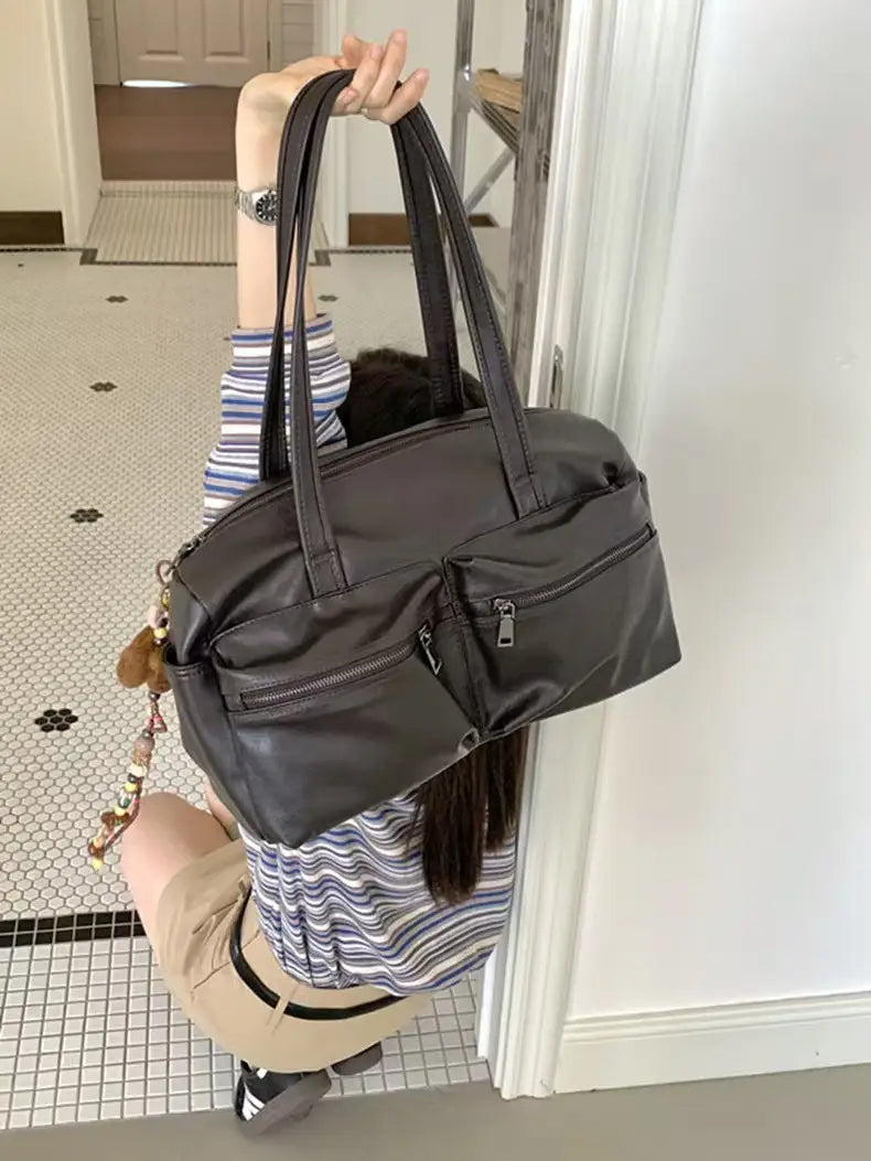 Sac fourre-tout en cuir Pu rétro sac à main de l'épaule américaine européenne grande capacité