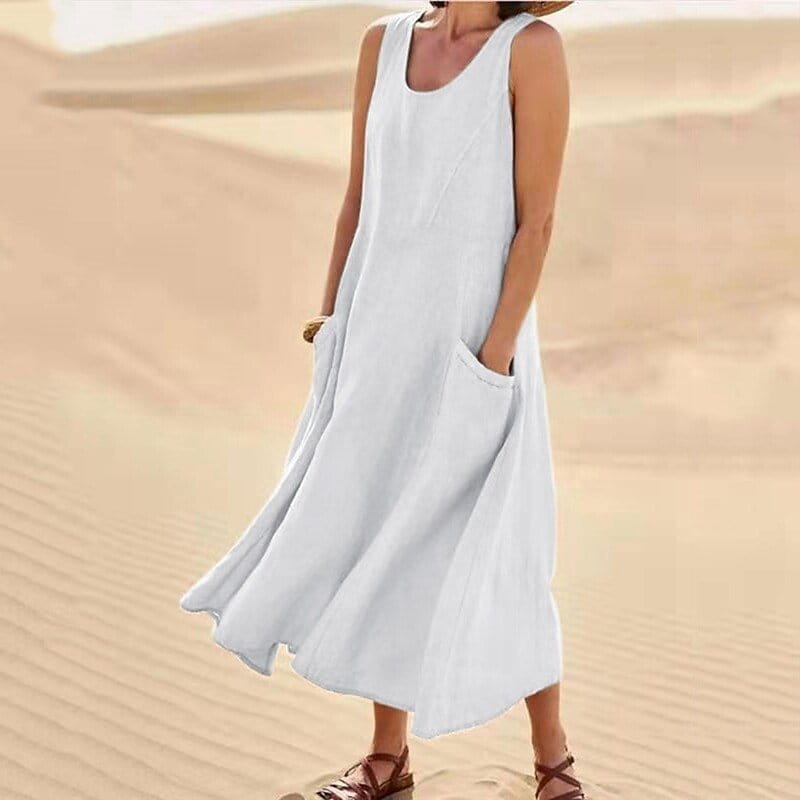 Breathable Cotton Linen Summer Dress for Women Lightweight Casual Sundress