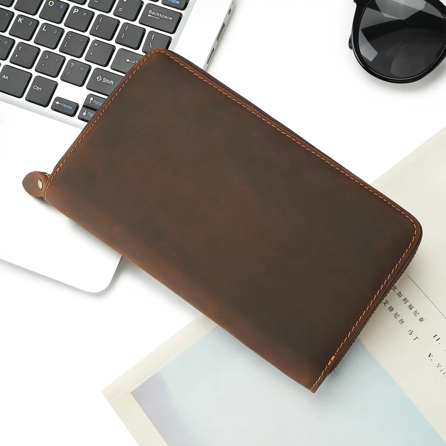 Leather Cowhide Grab Bag Wallet with Multiple Compartments