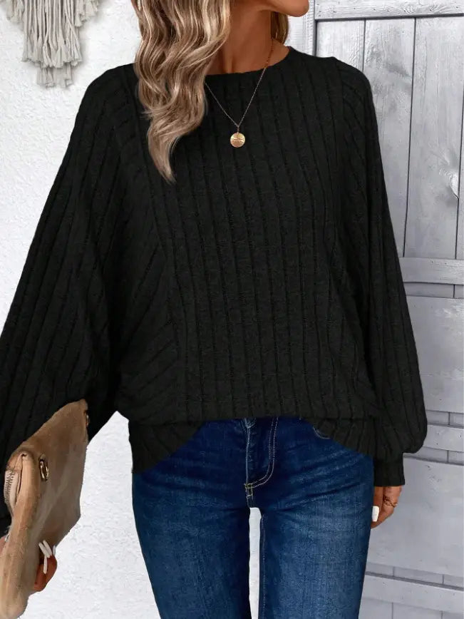 Yksiväinen pitkähihainen lyhtypusero japanilainen korealainen rento toppi