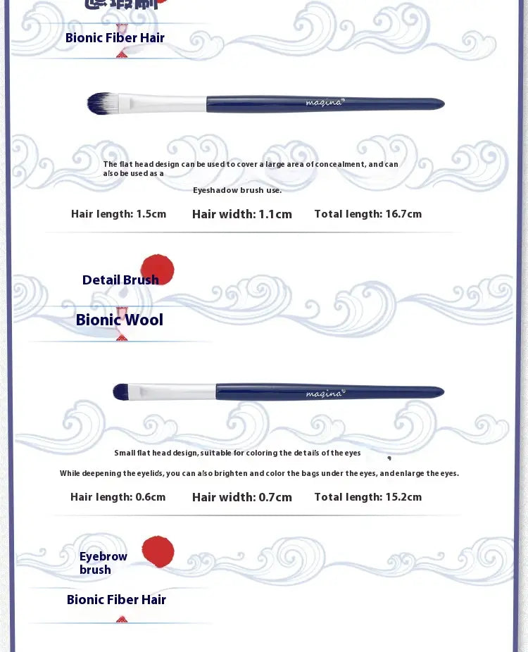 Makeup Brush Suit 10 Piece Set with Bag 14.5cm Length Blue Artificial Fiber