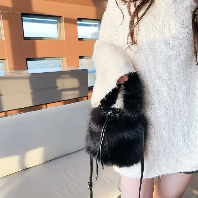 Furry Crossbody Bag Portable Bucket Suitcase with Soft Plush Material