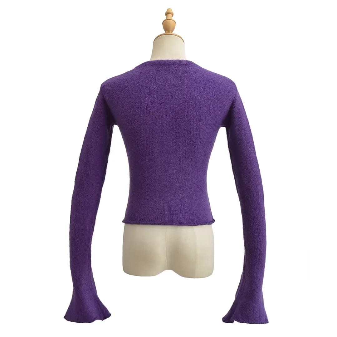 Sleeve Bell Plush Knit Cardigan Slim Slim Fit Hipster Stíl Sráid Cotton