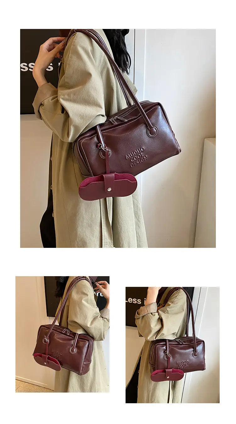 Casual Tote Bag Retro Fashion Polyester Cotton Brown and Red