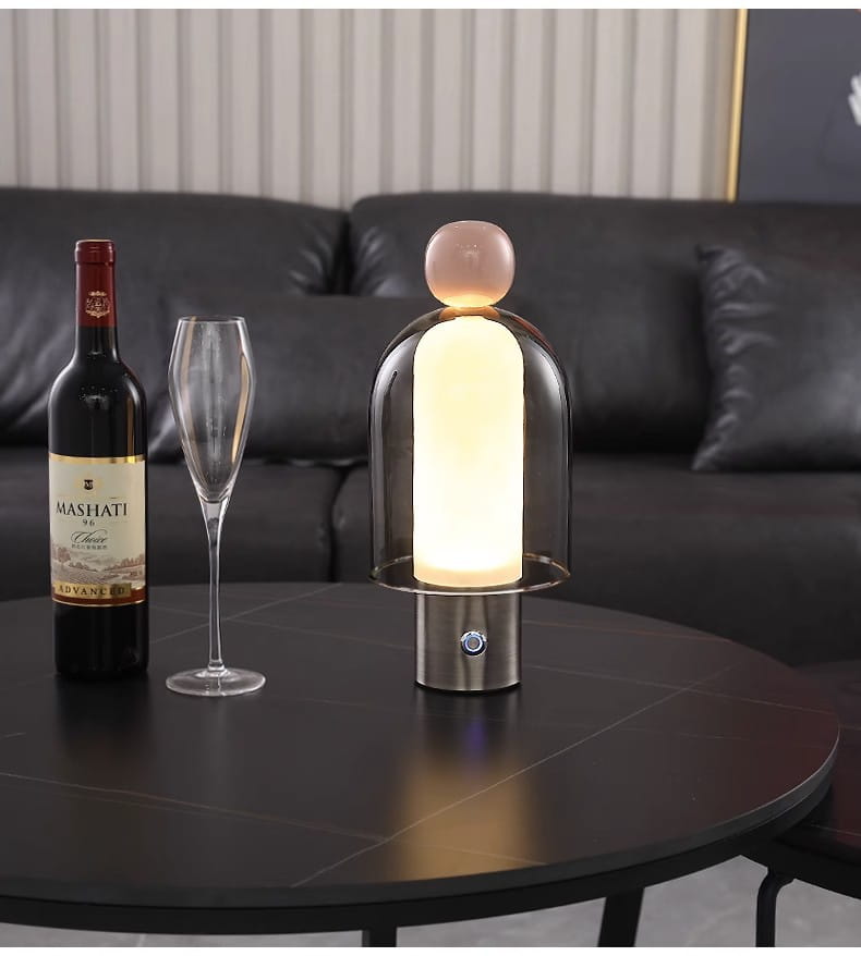 Nordic Modern Glass Charging Table Lamp with Geometric Design in Multiple Colors