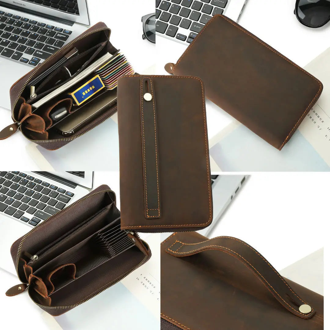 Leather Cowhide Grab Bag Wallet with Multiple Compartments
