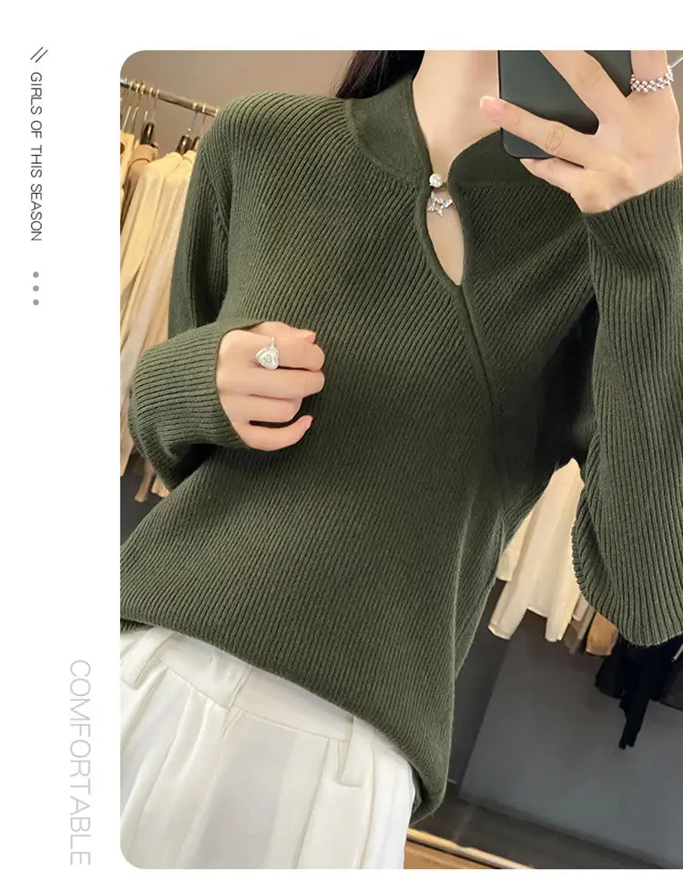 Oversized Wool Pullover Sweater Vintage Loose Fit Retro Crewneck for Women