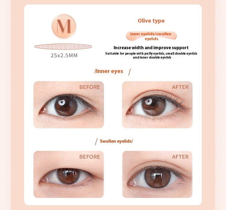 Double Eyelid Stickers Set with Crescent and Olive Shapes for Natural Look