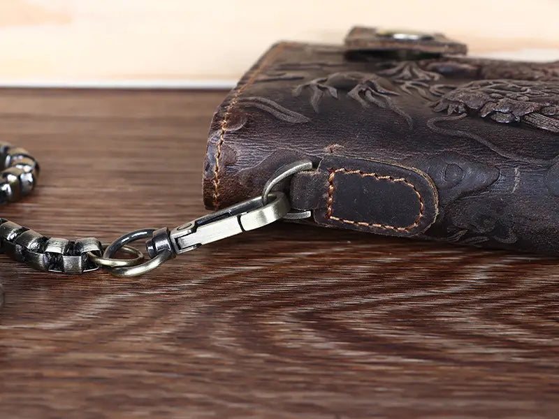 Crazy Horse Leather Wallet with Dragon Pattern for Men in the United States