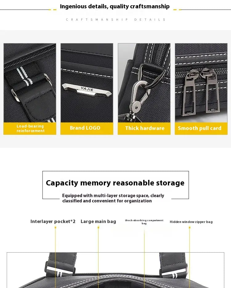 Black Oxford Cloth 16 Inch Waterproof Business Travel Men’s Handbag