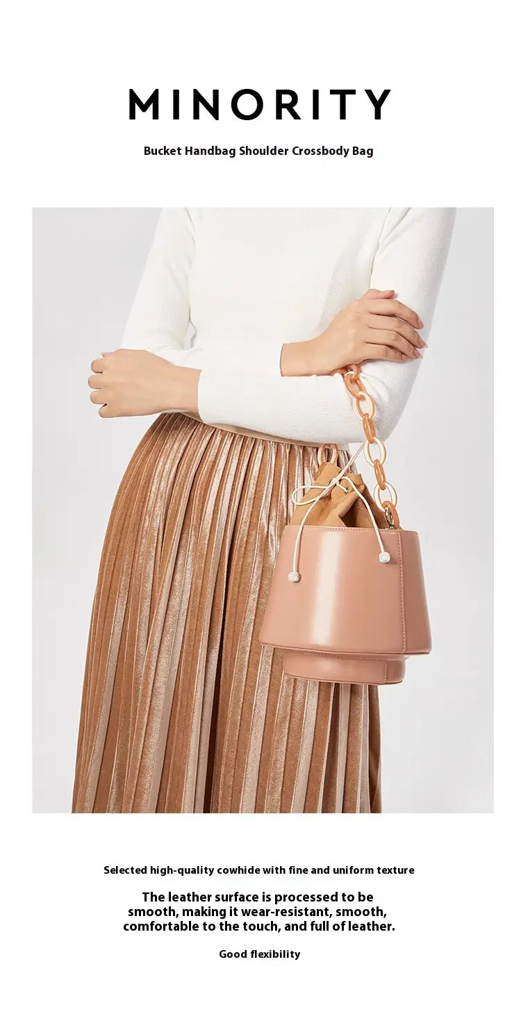 Original Drawstring Bucket Bag with Leather Two-Layer Design for Fashion Handheld