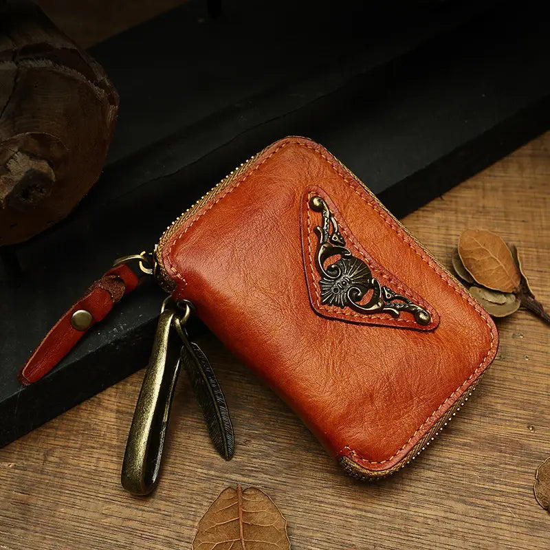 Men’s Leather Wallet with Card Slots and Heart Shape Design in Black or Brown