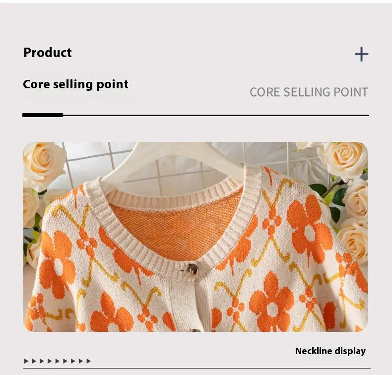 Floral Apricot Jacquard Cardigan Womens Viscose Knit Street Fashion Sweater