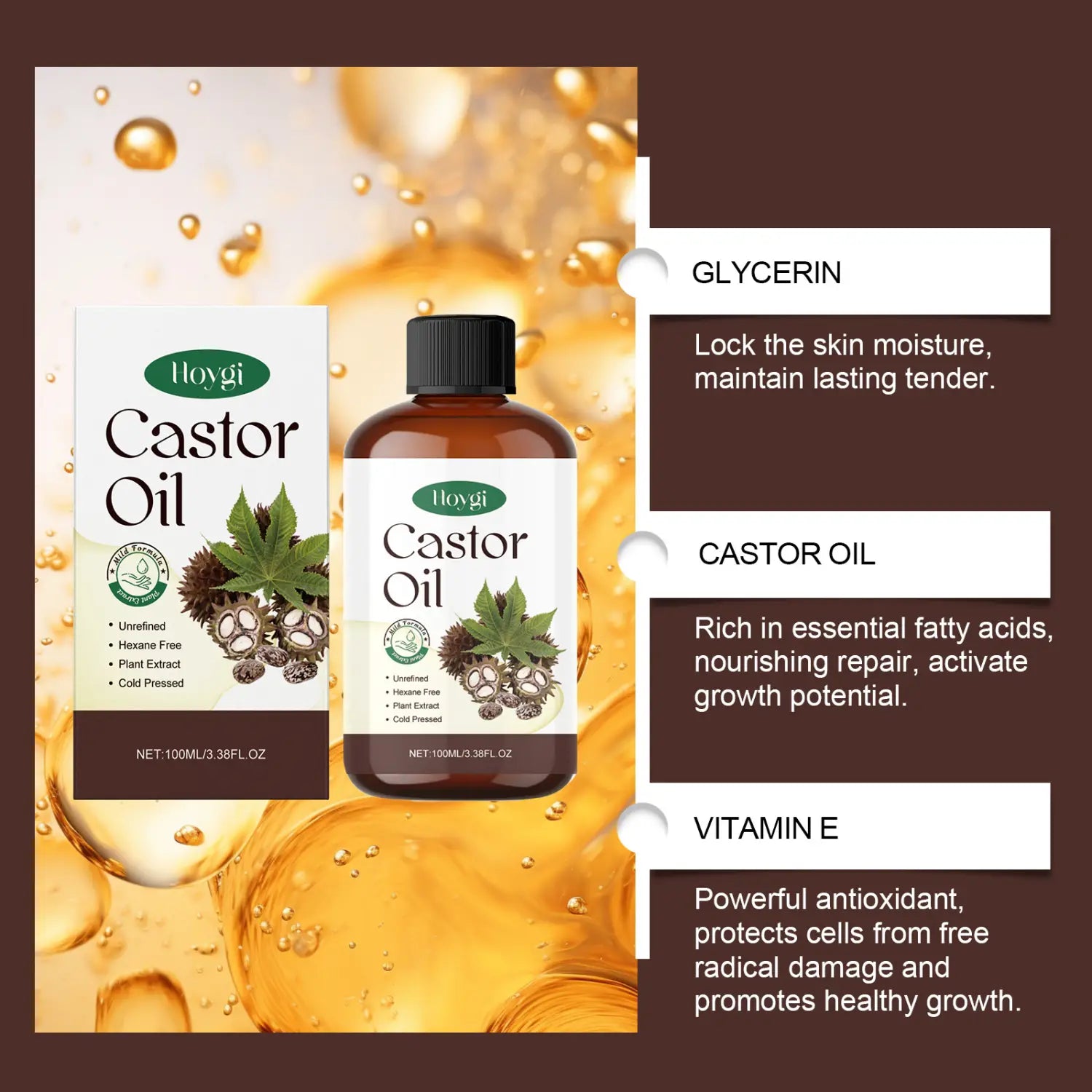 Organic Castor Oil for Moisturizing Eyebrow Hair and Body Care