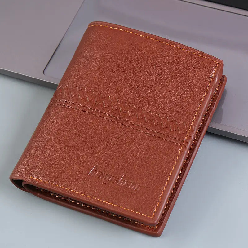 Men Short Leather Wallet with Zipper Coin Pocket and Card Slots