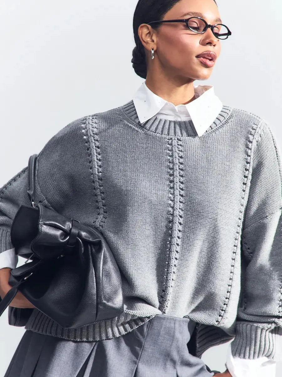 Cashmere Acrylic Pullover Sweater for Women in Milky White Gray Blue Green