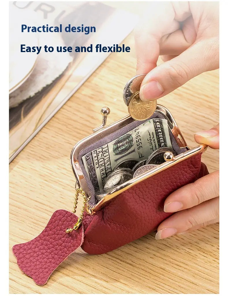 Sparán fíor na mban leathair le líneáil poileistir dath soladach