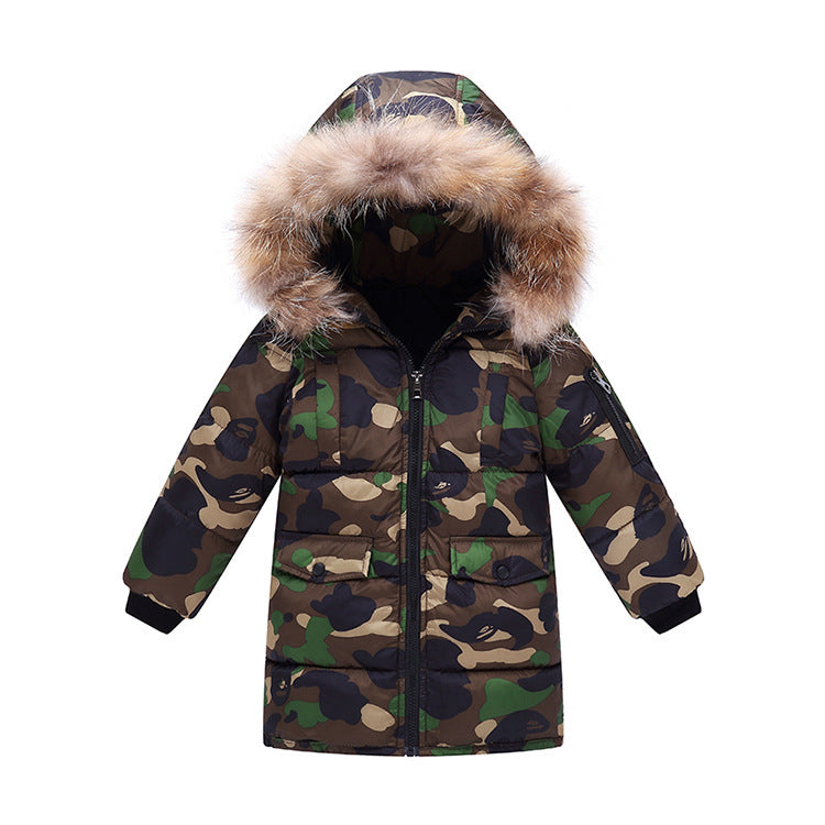 Children’s Down And Wadded Jacket Camouflage Fur Collar Detachable Thickened Warm