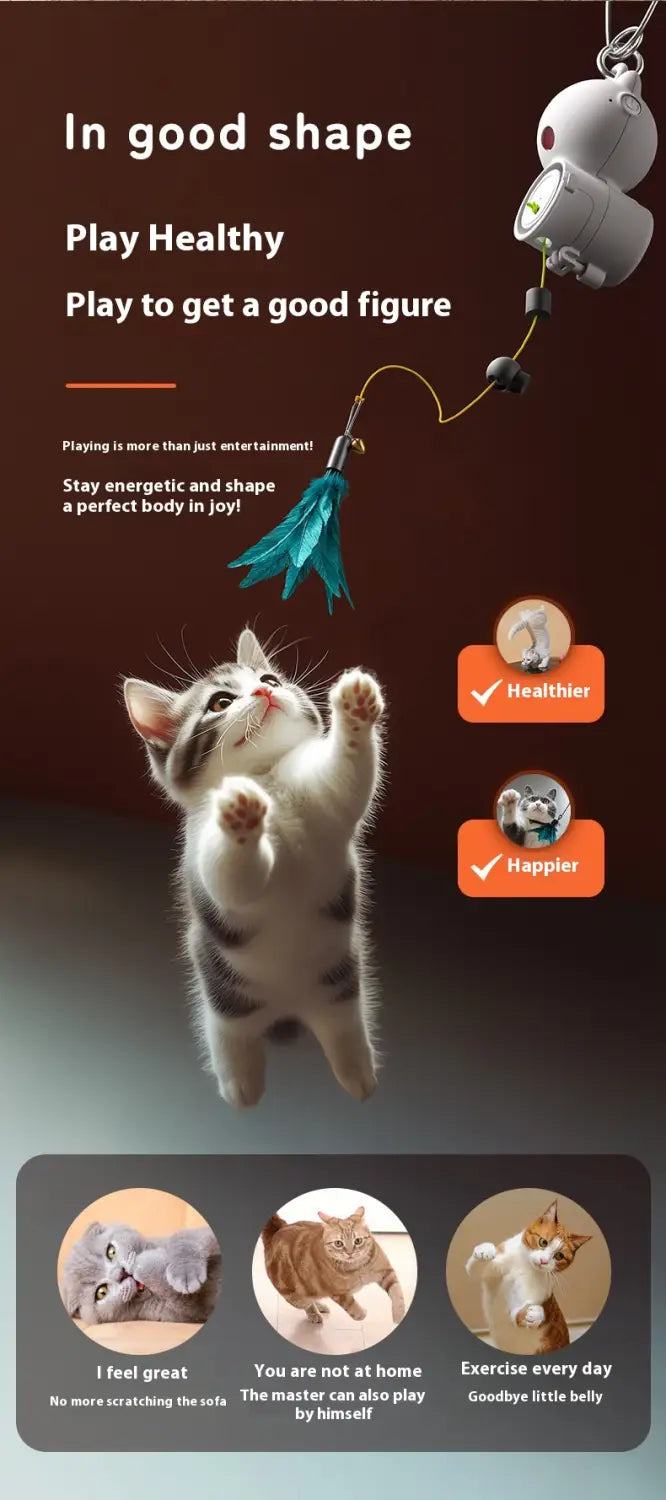 Interaktiver USB -wiederaufladbares Katzenspielzeug mit Feder und einziehbarem Seil