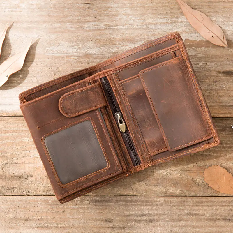 Layer Leather Short Clutch Bag for Men Dark Brown 9.5x2x13cm