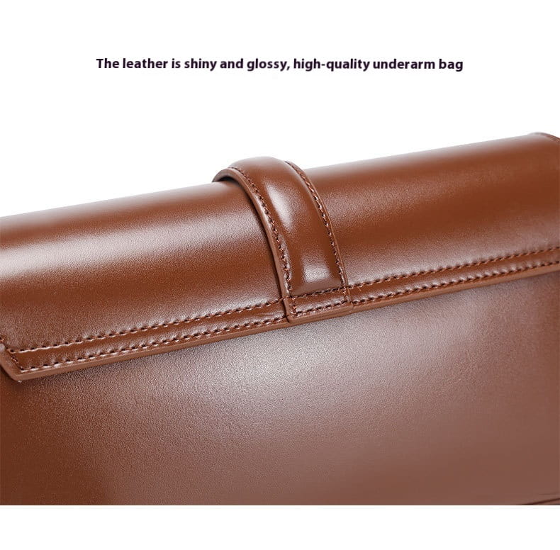 Genuine Leather Baguette Armpit Crossbody Bag with Advanced Texture Wild Design