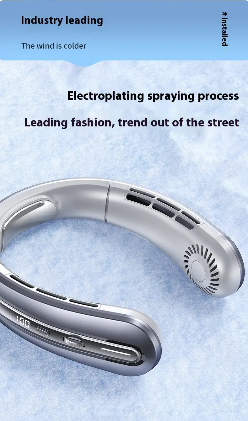 Outdoor Sports Portable Hanging Neck Fan with Digital Display and Lithium Battery