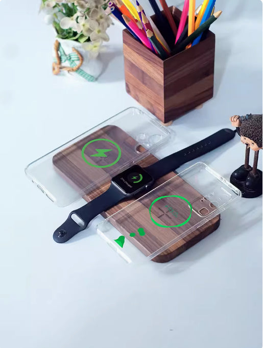 Black Walnut Genuine Goods Three-in-one Watch Headset Wireless Charger - Charge Like a Pro with Black Walnut Wireless